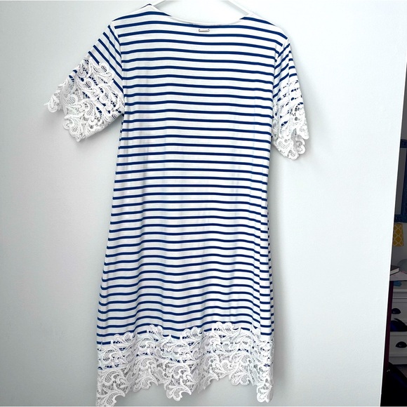 Tommy Hilfiger Blue and White Striped Dress with Lace Design Size Medium - Picture 4 of 7